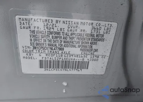 2022 Nissan Kicks Sv Xtronic Cvt z USA, uszkodzony, nr VIN 3N1CP5CV7NL477969